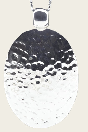 Zilveren Ovaal gehamerd XL ketting hanger