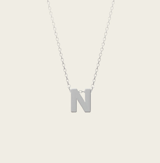 Stainless steel Letter N pendant + chain 45-50 cm in stainless steel