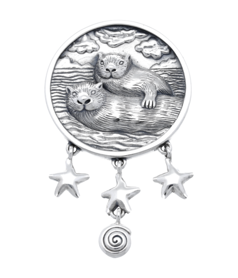 Zilveren Zee Otters in ring XL kettinghanger