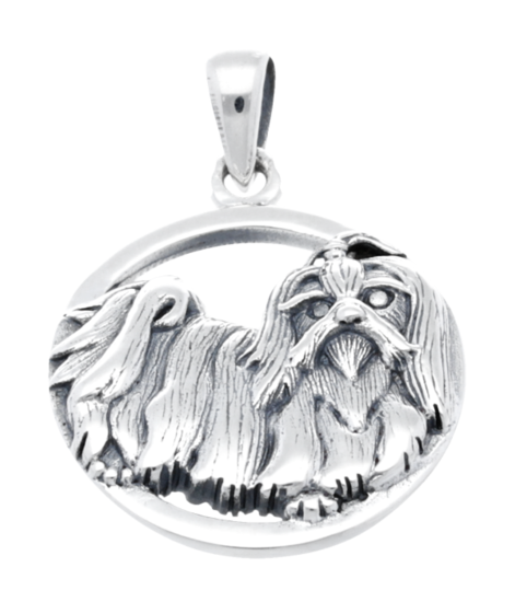 Silver Shih Tzu in ring necklace pendant