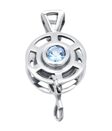 Zilveren Duik reel met blauw kristal kettinghanger