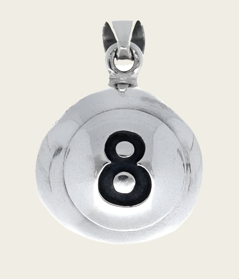 Zilveren Biljartbal snooker 8 XL kettinghanger