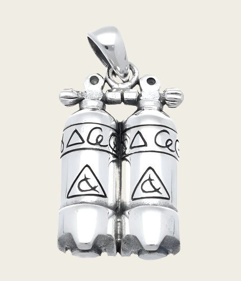 Silver Diving Bottle Double 10 Necklace Pendant