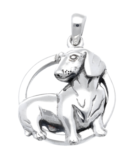 Silver Dachshund in ring necklace pendant
