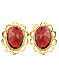 Gold stud earrings, classic garnet