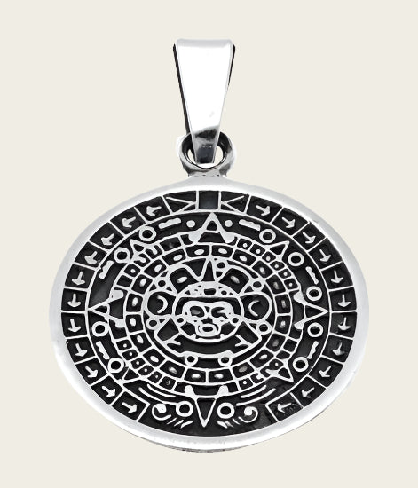 Zilveren Aztekenkalender kettinghanger