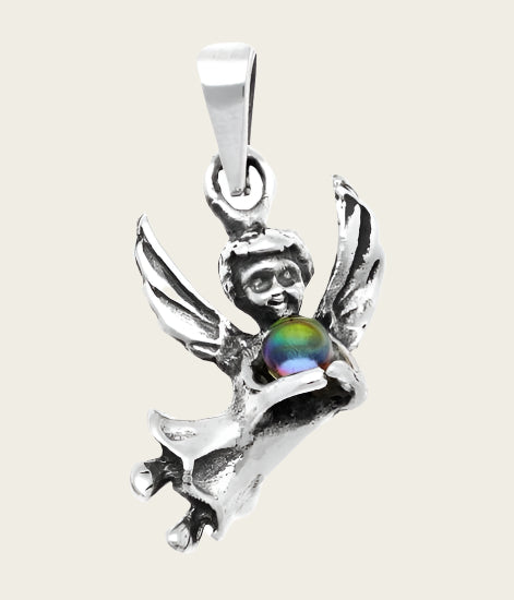 Silver Angel with Glass Ball Necklace Pendant