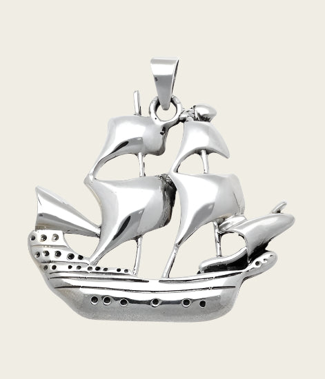Zilveren Galjoen schip XL kettinghanger