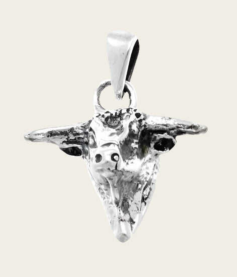 Silver Bull Head Necklace Pendant