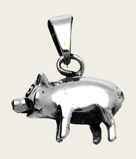 Silver Pig 3D Necklace Pendant