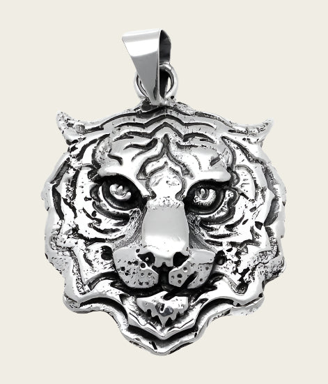 Silver Tiger Head Necklace Pendant