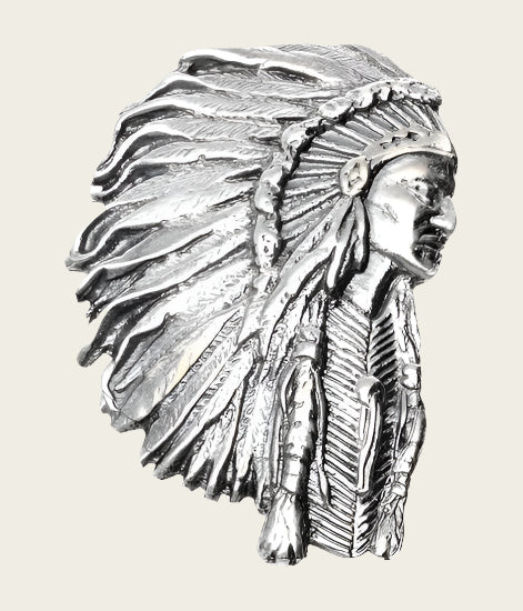 Zilveren Indiaan gezwart met tooi XL kettinghanger