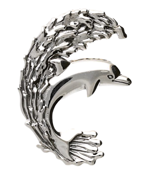 Silver Dolphin in wave large necklace pendant