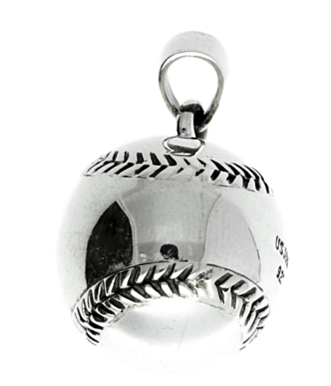 Silver Baseball Large Solid Necklace Pendant