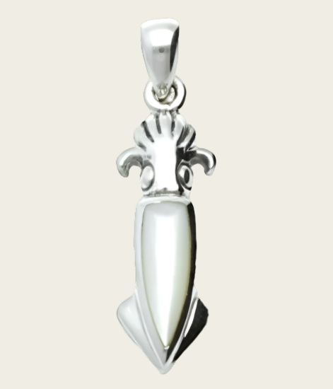 Silver Squid with White Shell Necklace Pendant