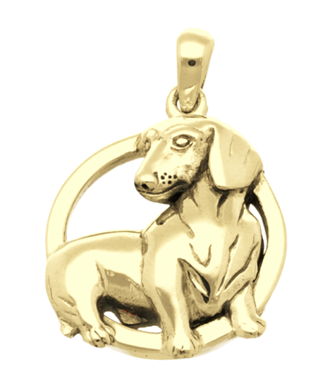 Gouden Teckel in ring kettinghanger