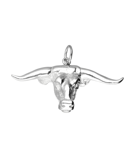 Silver Bull Head with Horns XL Necklace Pendant