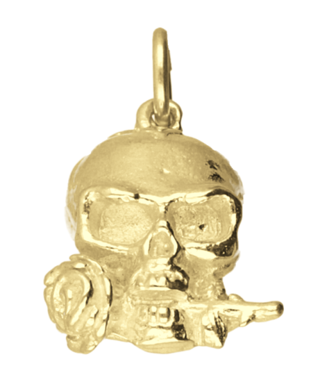 Gold Skull with Rose Solid Necklace Pendant