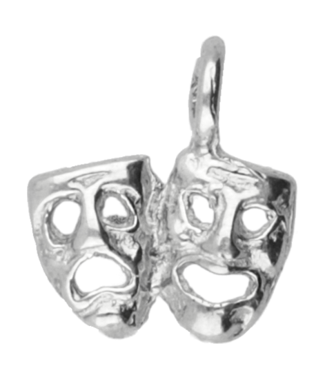 Zilveren Toneelmasker dubbel klein ketting hanger