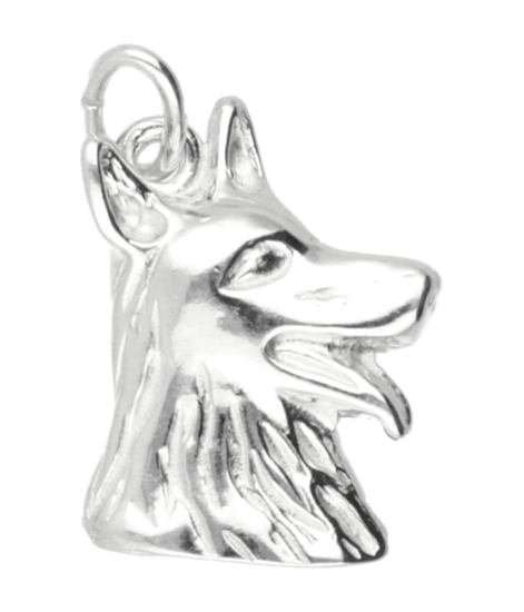 Silver Shepherd Dog Necklace Pendant - Head