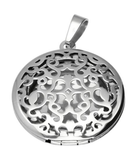 RVS Foto medaillon rond opengewerkt fantasie - 1 foto ketting hanger - edelstaal