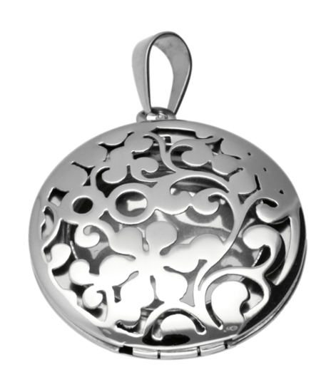 RVS Foto medaillon rond opengewerkt bloem - 1 foto ketting hanger - edelstaal