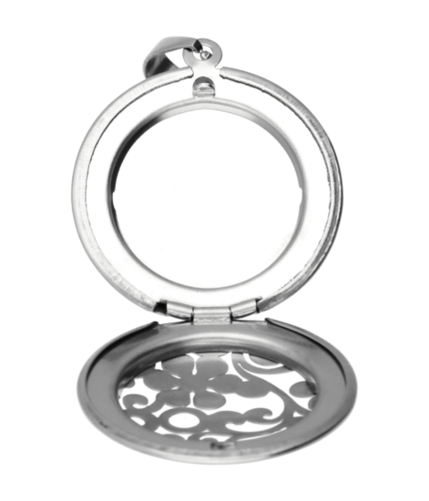 RVS Foto medaillon rond opengewerkt bloem - 1 foto ketting hanger - edelstaal