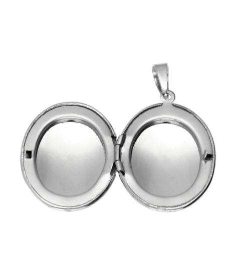 RVS Foto medaillon ovaal fantasie bewerkt - 2 foto's ketting hanger - edelstaal