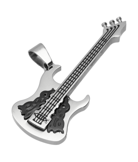 RVS Gitaar groot 2 ketting hanger - edelstaal