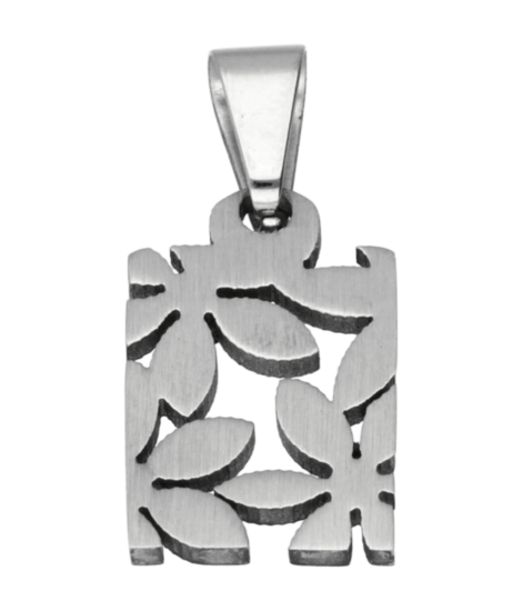 RVS Bloemen rechthoek 1. ketting hanger - edelstaal