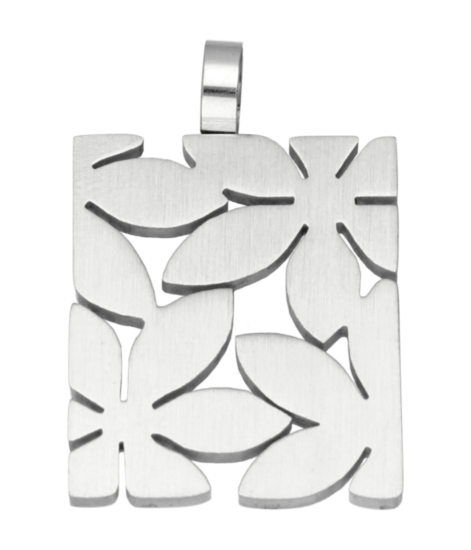 RVS Bloemen rechthoek 2 ketting hanger - edelstaal