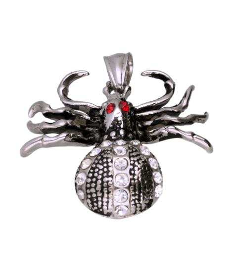 RVS Spin met rode ogen ketting hanger - edelstaal