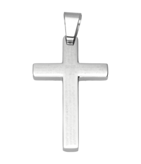 Stainless Steel Cross with Texts Medium Chain Pendant - Stainless Steel