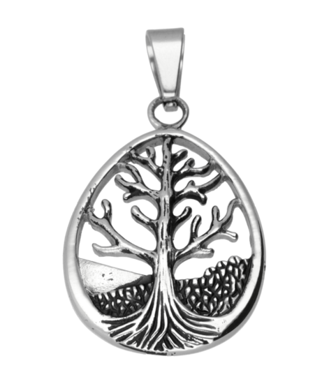 RVS Levensboom ovaal ketting hanger - edelstaal
