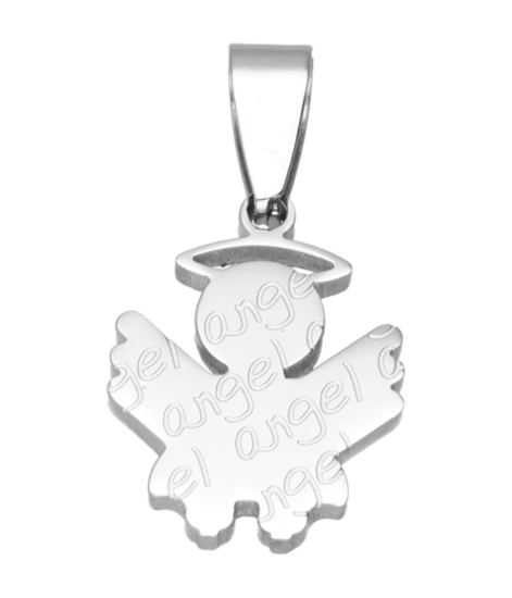 RVS Engel met tekst Angel ketting hanger - edelstaal