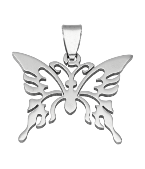 Stainless Steel Butterfly Openwork Necklace Pendant - Stainless Steel