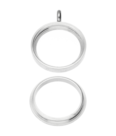 RVS medaillon rond glad 24 mm. ketting hanger - edelstaal