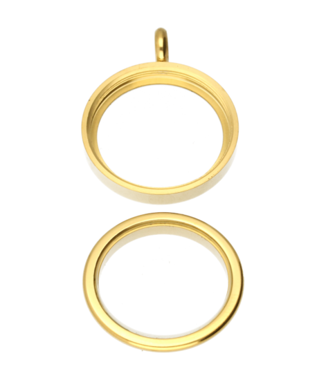 RVS gouden medaillon rond glad 28 mm. ketting hanger - edelstaal