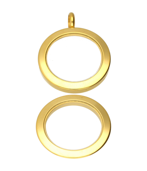 RVS gouden medaillon rond glad breed 28 mm. ketting hanger - edelstaal