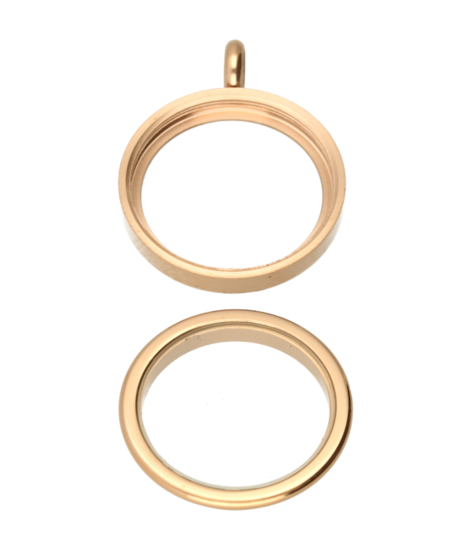 RVS  rosé gouden medaillon rond glad 28 mm. ketting hanger - edelstaal