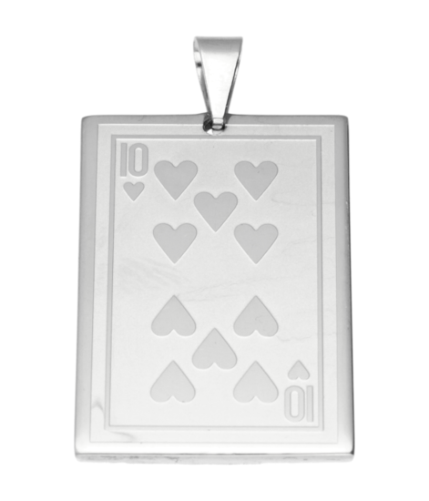 RVS Speelkaart Harten tien XL ketting hanger - edelstaal
