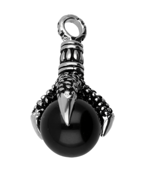 RVS Vogelklauw met onyx bol ketting hanger - edelstaal