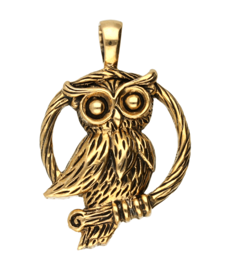 Bronzen Uil op tak kettinghanger