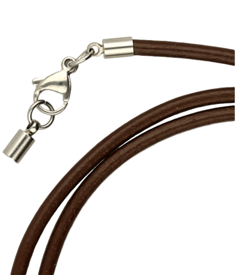 Leren bruine ketting - dikte 3,0 met rvs sluiting 50 cm en inkortbaar