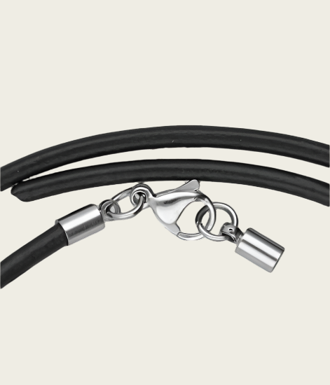 Leren zwarte ketting - dikte 3,0 met rvs sluiting 50 cm en inkortbaar
