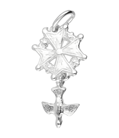 Zilveren Hugenotenkruis ketting hanger - bewegend