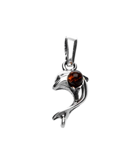 Silver Amber Dolphin Necklace Pendant