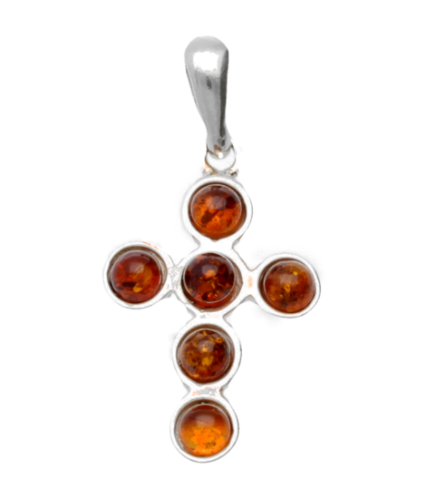 Silver Amber Cross Necklace Pendant