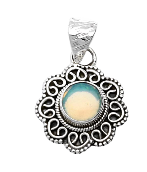 Silver Opal round worked necklace pendant