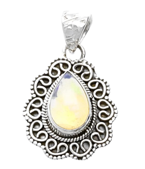 Silver Opal drop worked necklace pendant
